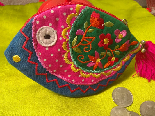 Handmade Cotton Fabric Kids Pouch Coin bag iPods Earplugs bag multicolour