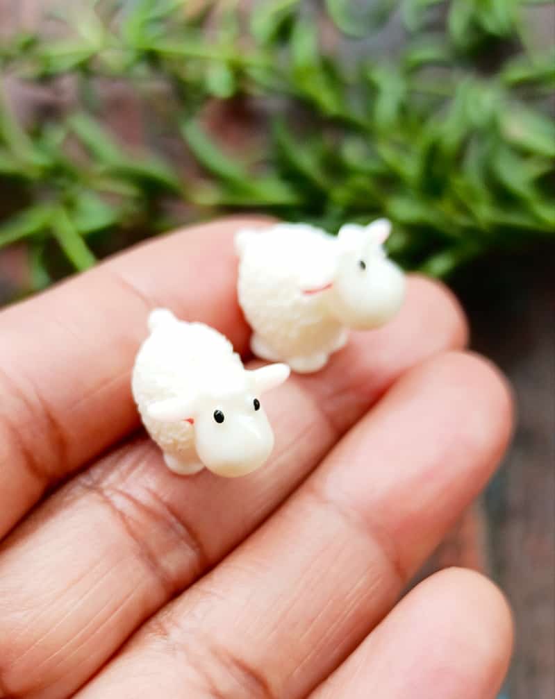 Animal White Lamb Miniature Garden Decoration Doll,  set of 2- Sajja Garden Nursery