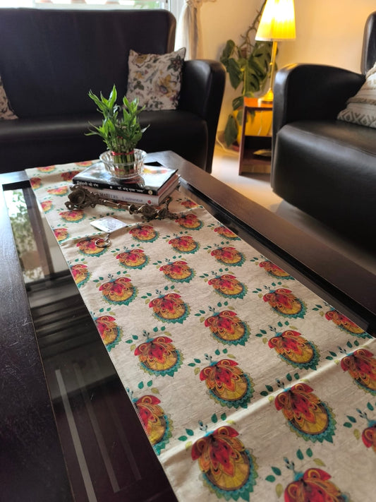 Buddha Lotus Art Inspired Silk Dining Table Runner 6 seater  Side Table Runners Gift L-72 in, W-12in)