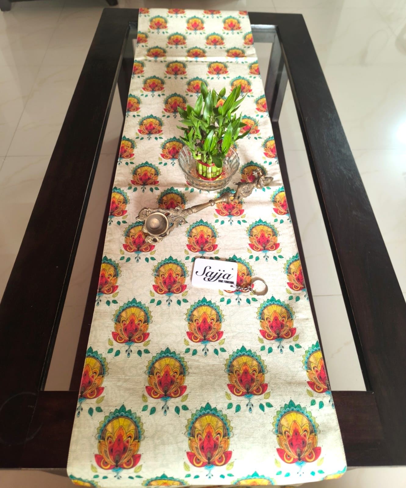 Buddha Lotus Art Inspired Silk Dining Table Runner 6 seater  Side Table Runners Gift L-72 in, W-12in)