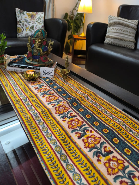 Yellow Multicolour Dupioni Taffeta Silk Table Runner For Dining Table Coffee Table n Foyer (L-72in, W-12in)