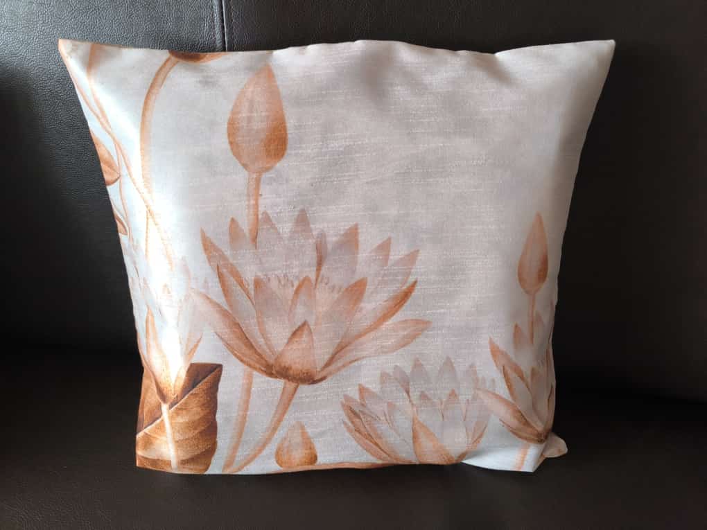 Decorative Kamal Lotus Kali Floral Design Off White Beige Cushion Cover ( 40 cm by 40 cm)