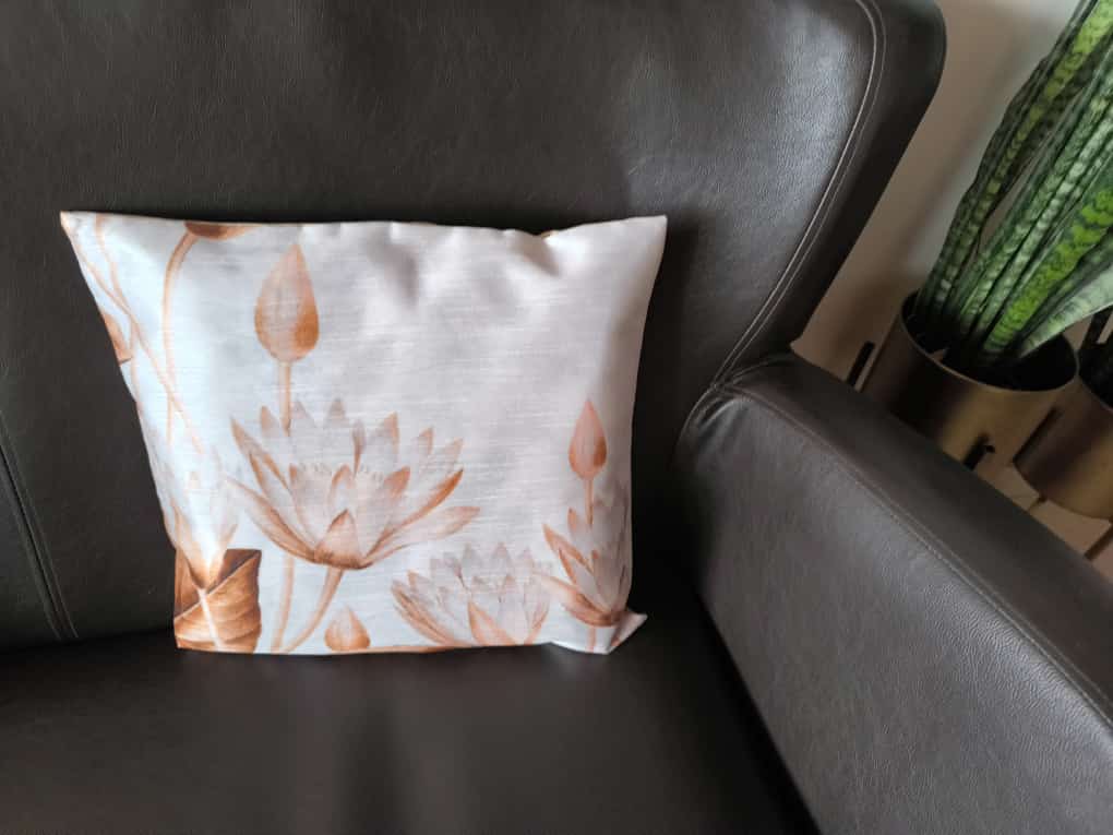 Decorative Kamal Lotus Kali Floral Design Off White Beige Cushion Cover ( 40 cm by 40 cm)