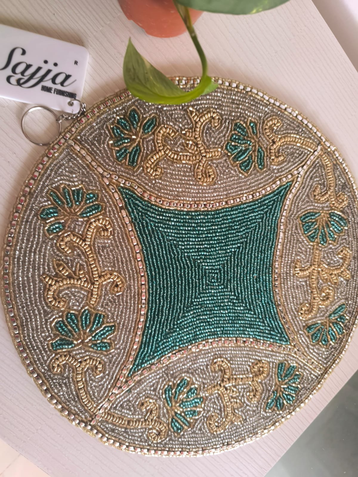 Buy Online Designer Teal Embroidered Glass n Beads  Placemat Table Mat