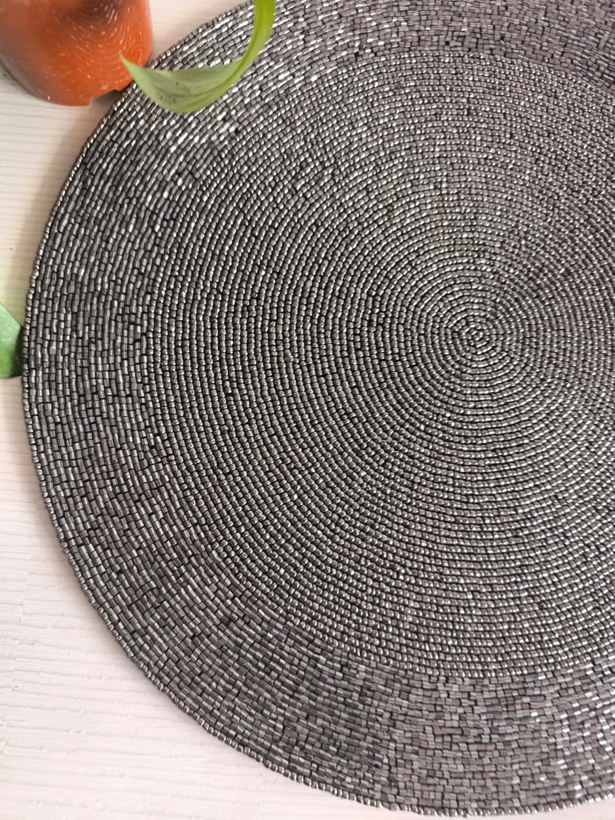 Buy Online Handcrafted Elegant Grey Mandala Beaded Table Mat Placemat