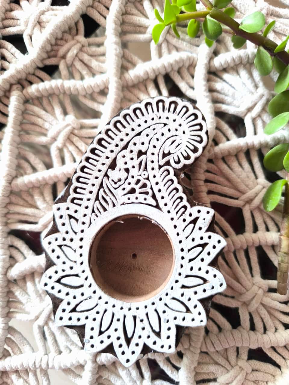 Wooden Hand Block Engraved Paisley Tea light Holder | Handcrafted Diya | 1 piece | Indian Festival Diya