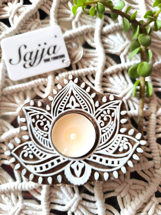 Kamal Wooden Engraved Tea Light Holder | Handcrafted Diya | 1 piece | Indian Festival Diya