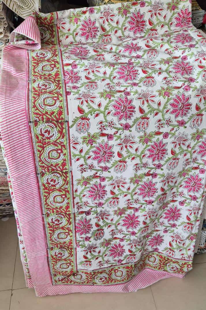 Buy Premium South Cotton Mughal Floral Hand block Double Bedsheet King 9 feet x 9 feet