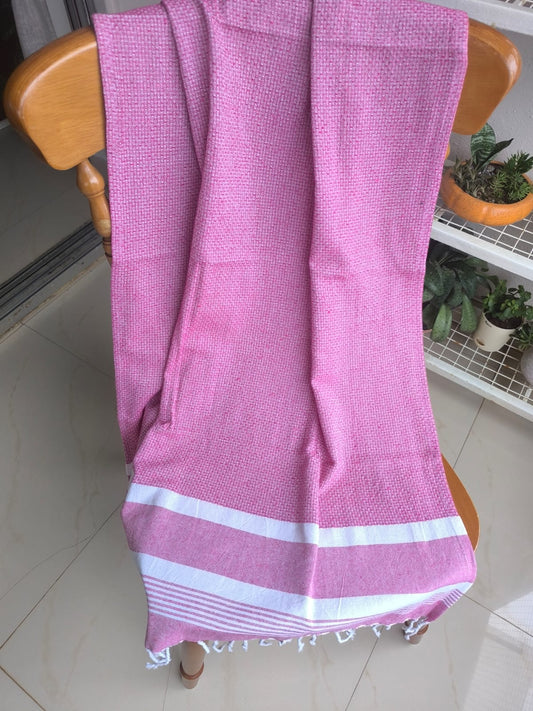 Absorbent Weaved Tasseled Turkish Organic Cotton Bath Towel Pink - large