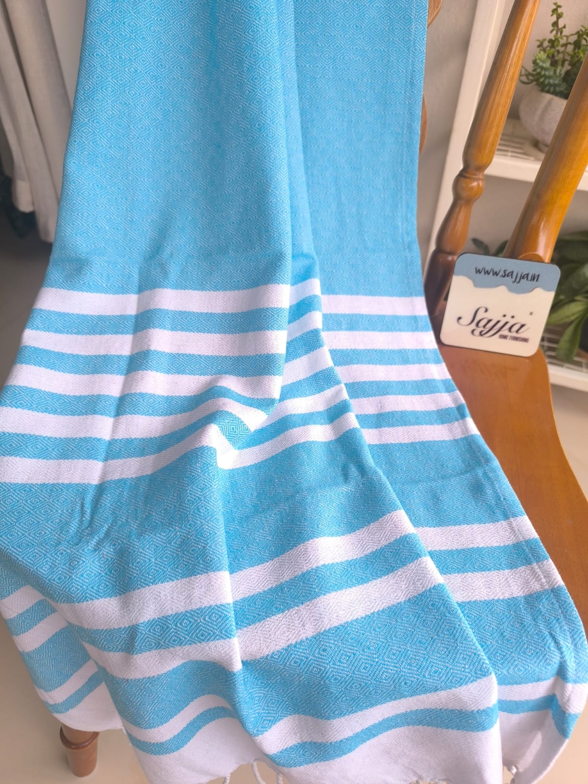 Absorbent Turkish Weaved Organic Cotton Blue Bath Towel for Men and Women