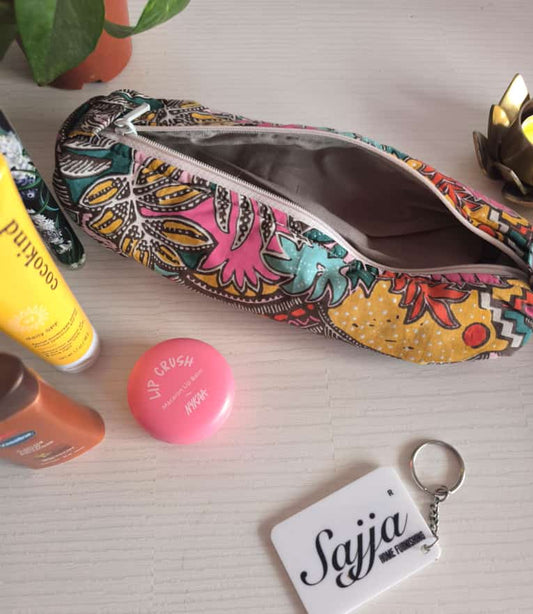 Designer Bright Cotton Fabric Pouch Cosmetic Bag Pencil Pouch Wallet Round Pencil Pouch