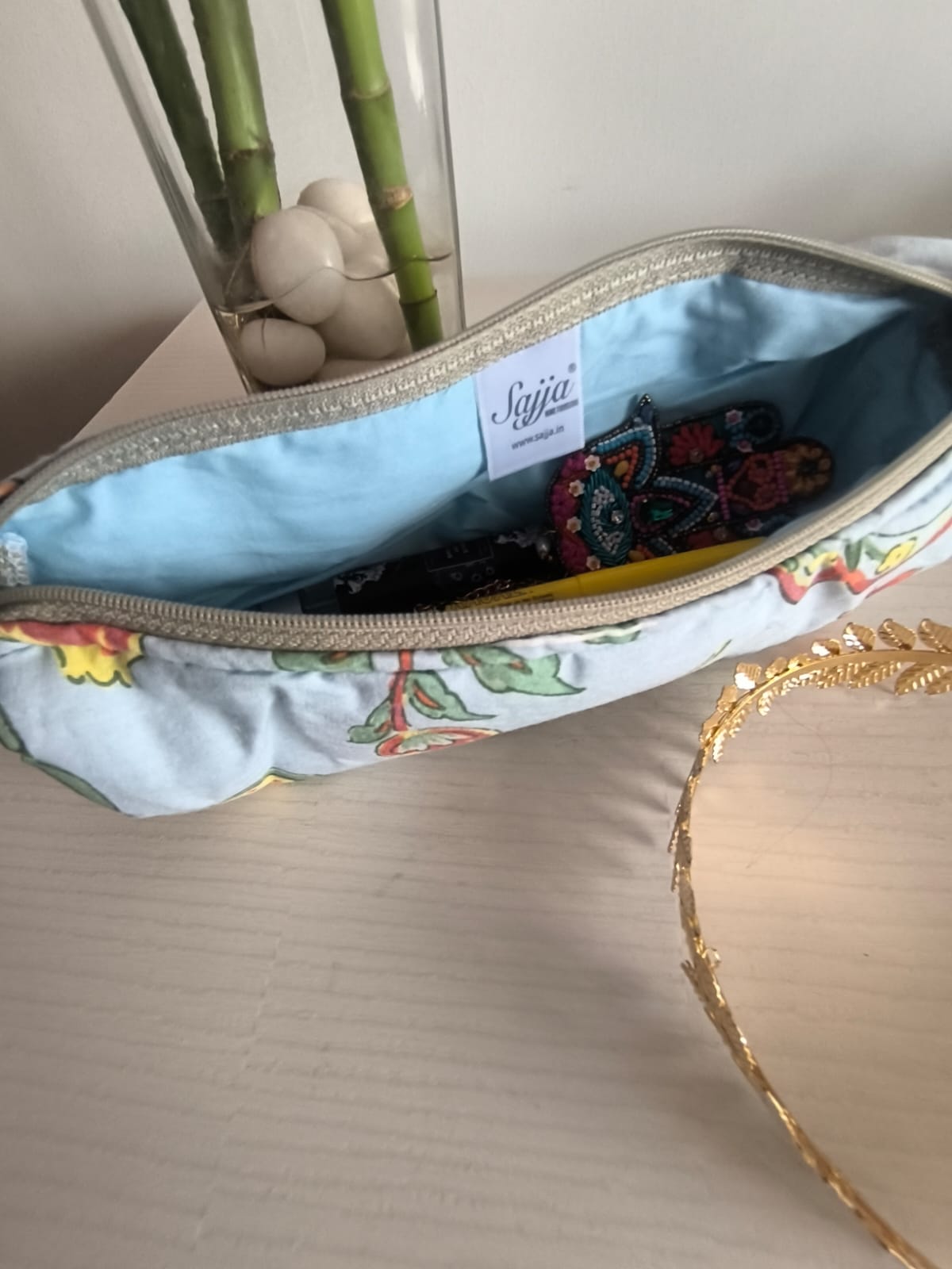 Sajja Sustainable Livelihoods Floral Round Shape Pencil Pouch