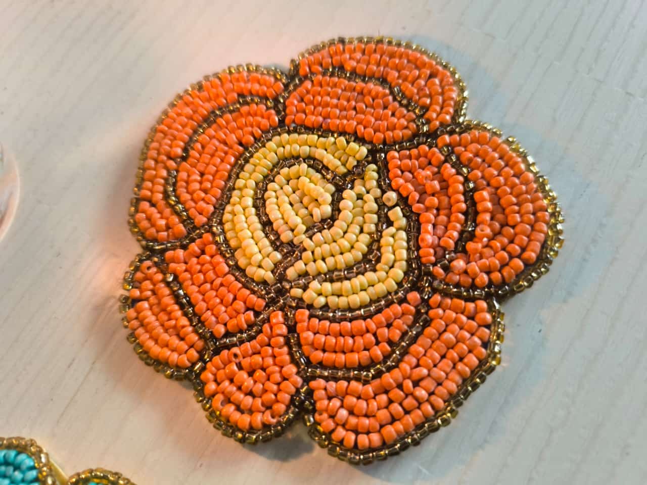 Sajja Yellow Orange Scalloped Rose Floral Handmade Round Beads Coaster Doily