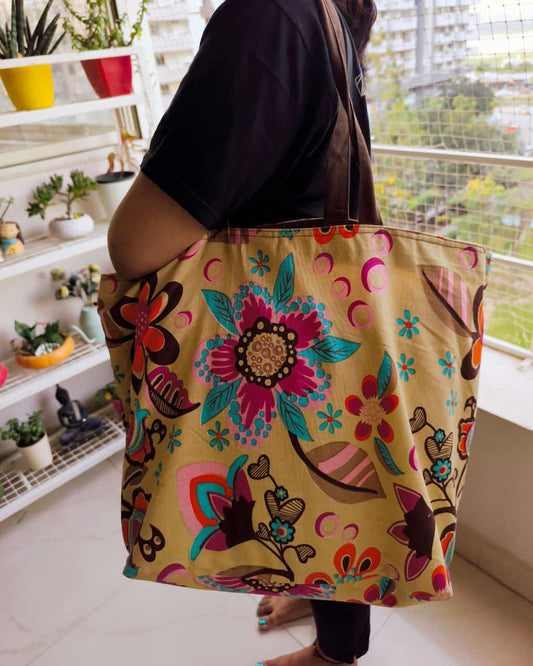 Big Floral Colourful Canvas Cotton Shopping Bag