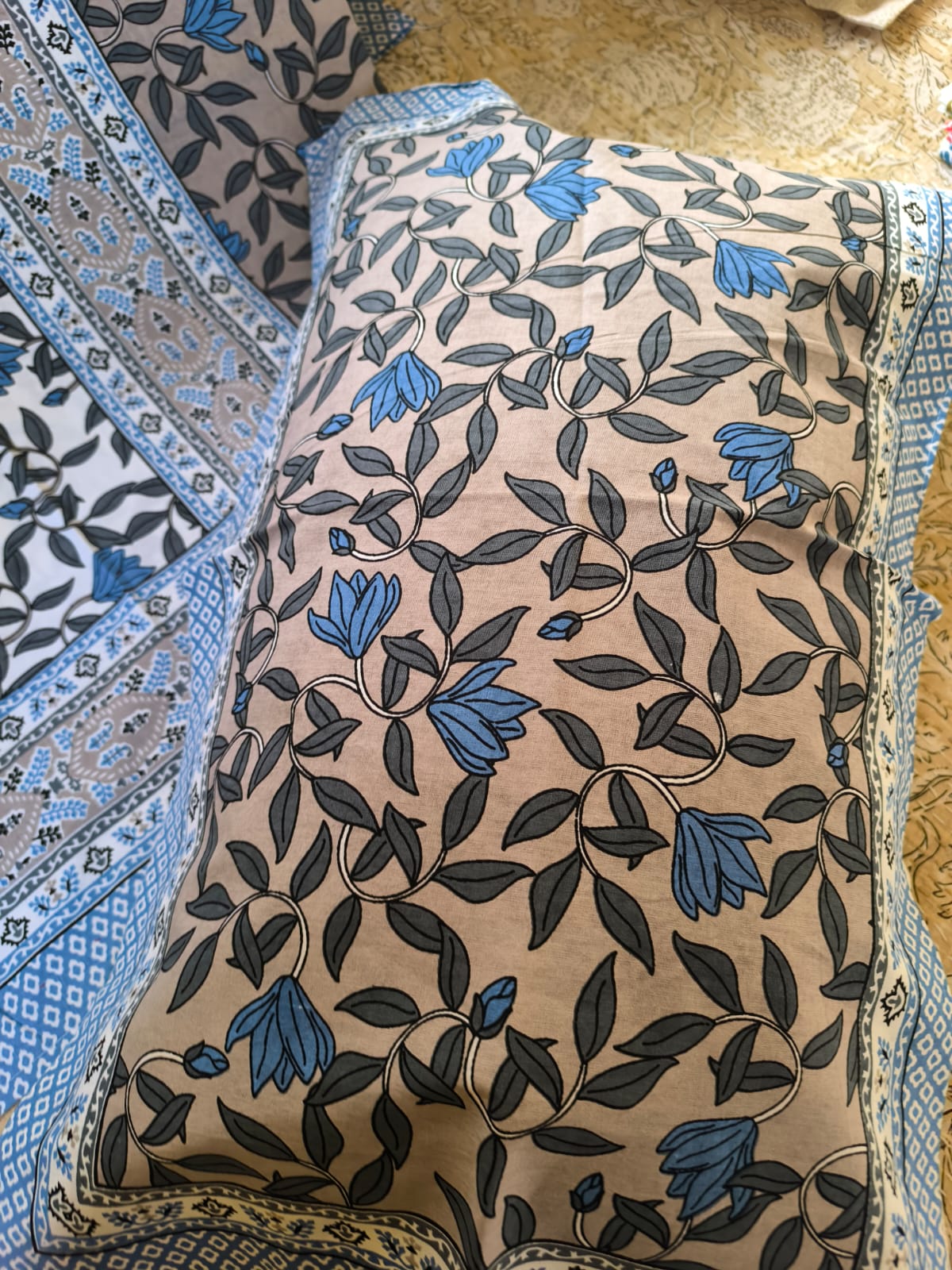 Hand block Print Pure Cotton Blue  Single Bedsheet (60 x 90in)