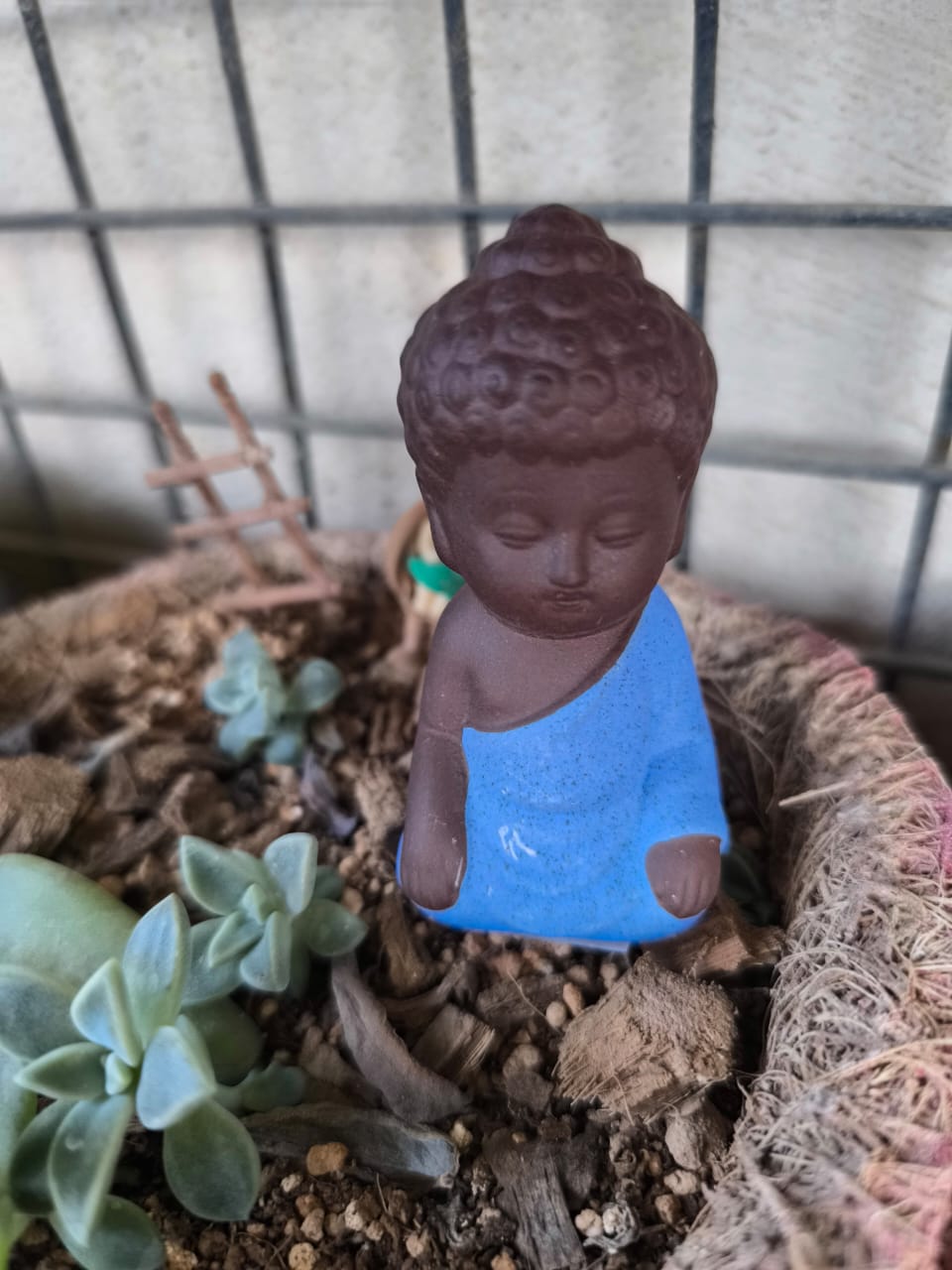 Resin Toy Meditating Praying Dark Blue Buddha Set of 1 - Sajja Garden Nursery