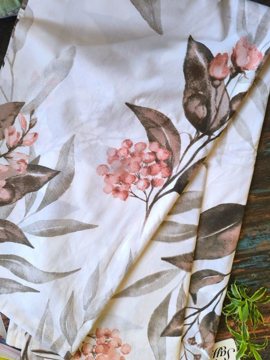 Deluxe Premium Cotton Water Colour  Collection Peach Floral Double Bedsheet Super King 9f x 9f