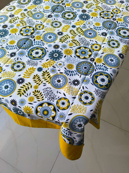 Buy Blue Yellow Floral Cotton Table Cloth -4 Seater Table Cover 54 IN x 78 IN