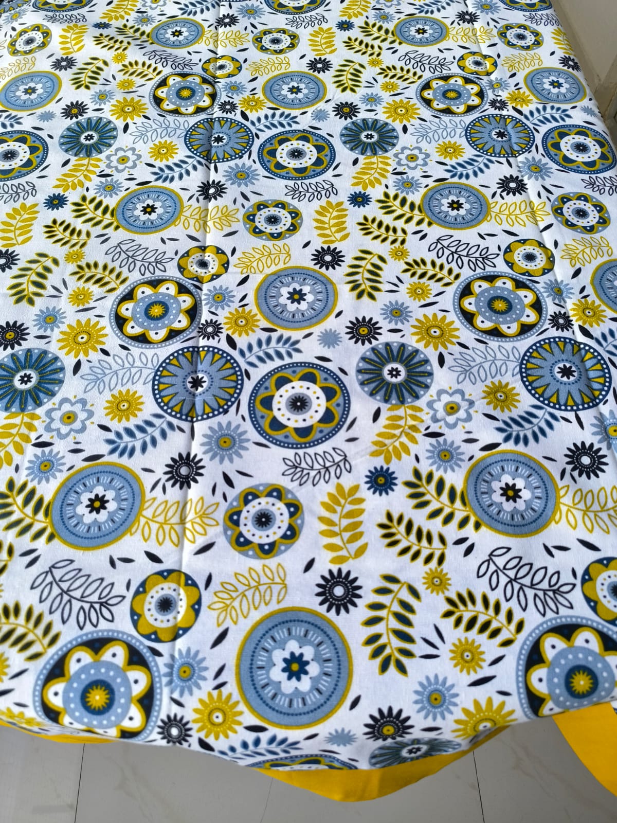 Buy Blue Yellow Floral Cotton Table Cloth -4 Seater Table Cover 54 IN x 78 IN