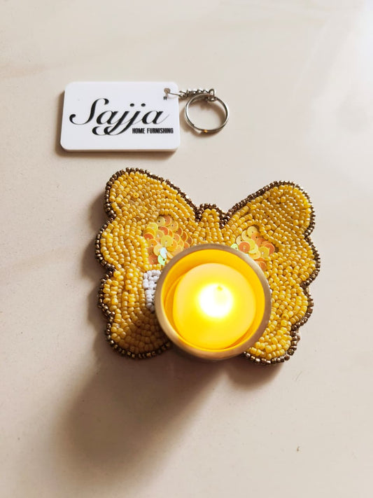 Playful Handmade Butterfly Yellow Beaded Coaster Doily