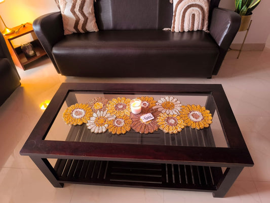 Sunflower Chrome Yellow Floral Handwork Beaded Table Runner Decor For Dining Table Centre table Console Coffee Table