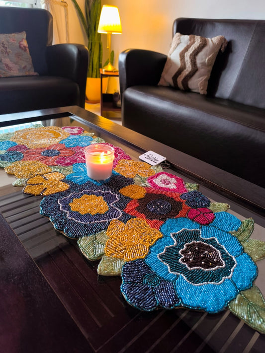 Designer Burst Of Colours  Multicolour Handwoven Beads Table Runner