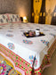 Buy Cotton Handblock Blue Grey King Double Bedsheet 9 feet x 9 feet Multicolour