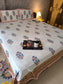 Buy Cotton Handblock Blue Grey King Double Bedsheet 9 feet x 9 feet Multicolour