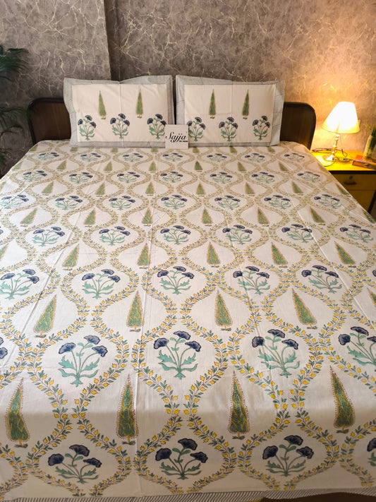 Buy Mughal Jaal South Cotton Hand block Double Bedsheet King 9 feet x 9 feet