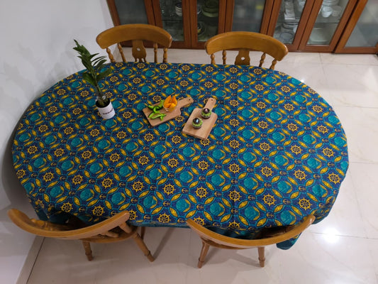 Buy Cyan Blue Anchor Cotton Table Cloth -6 Seater Table Cover 60 IN x 90 IN
