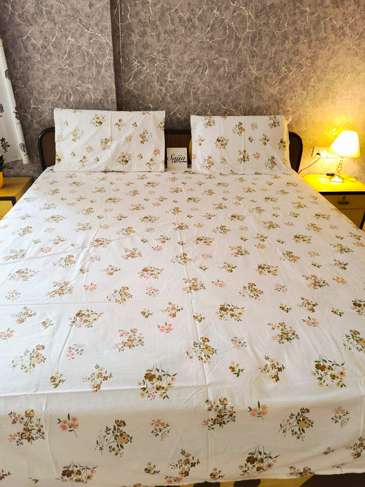 Premium Luxury Collection Cotton Orange Mustard Floral Double Bedsheet Super King 9f x 9f