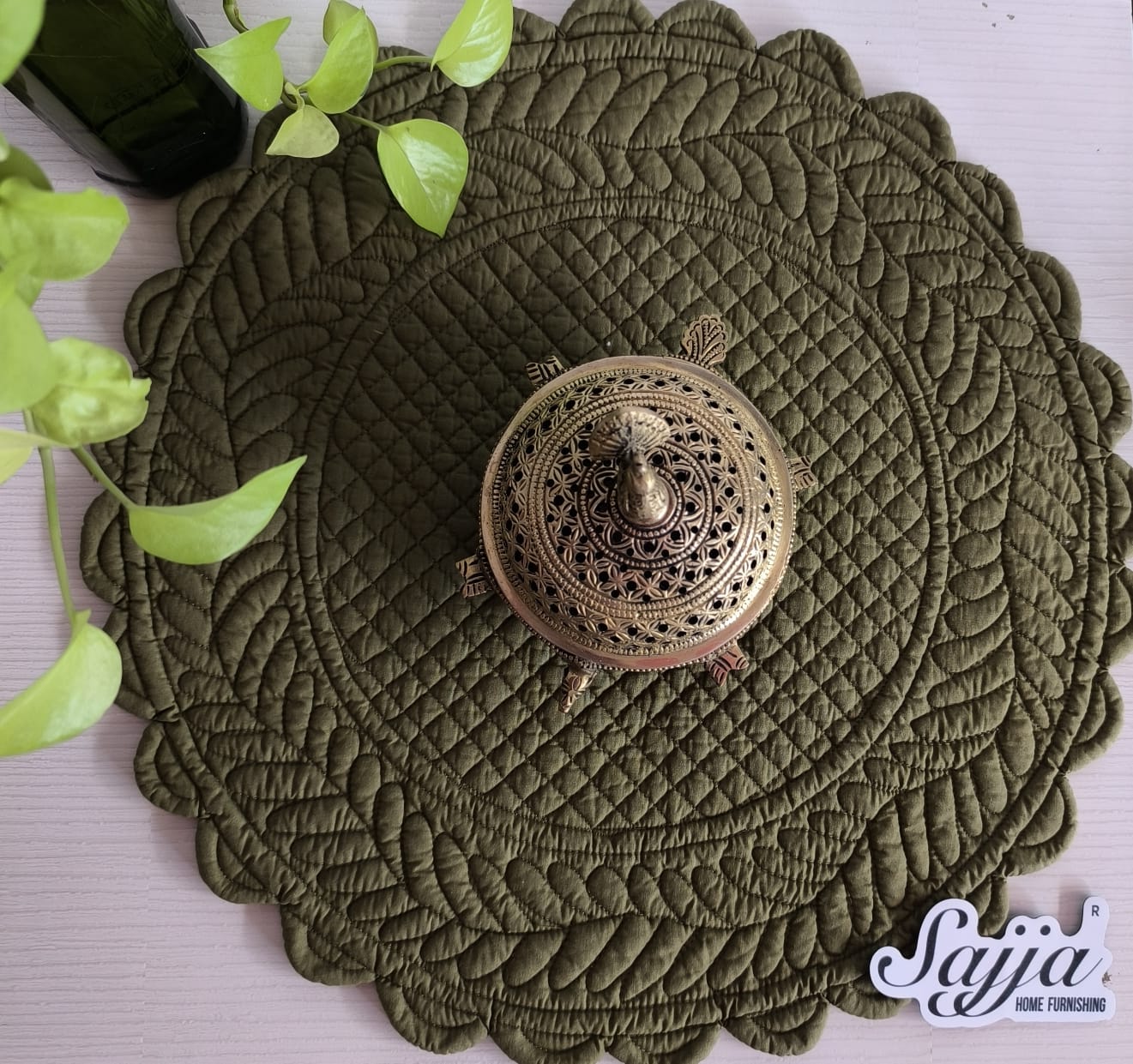Forest Light Green Floral Spirally Round Cotton Placemat Table Fabric Table Mat - 1 piece