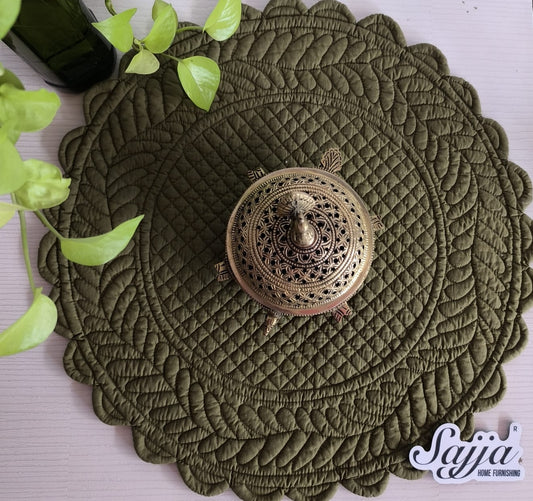 Forest Light Green Floral Spirally Round Cotton Placemat Table Fabric Table Mat - 1 piece