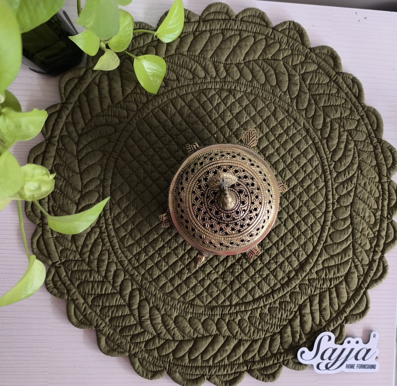 Forest Light Green Floral Spirally Round Cotton Placemat Table Fabric Table Mat - 1 piece