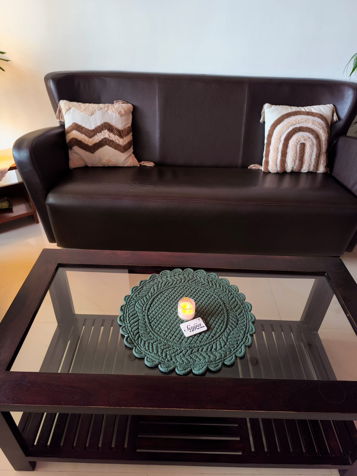 Dark Green Floral Spirally Round Cotton Placemat Table Fabric Table Mat - 1piece