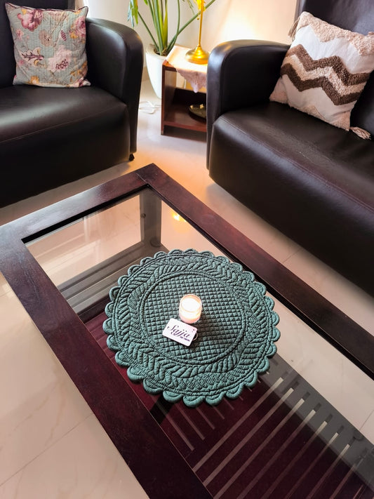 Dark Green Floral Spirally Round Cotton Placemat Table Fabric Table Mat - 1piece