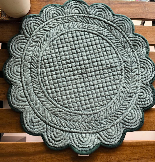 Circle Of life Velvet Teal Green Round Table Fabric Decorative Quilted Table Mats 1 piece