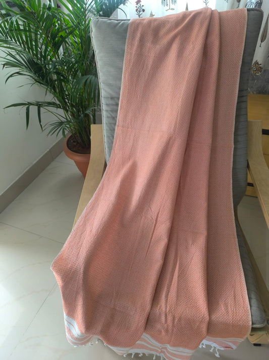 Super Absorbent Organic Cotton Bath Towel With Tassel Light Peach Orange XL