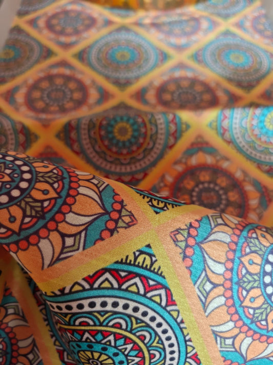Multicoloured Contemporary Mandala Silk Table Runner (L-48in, W-12in)