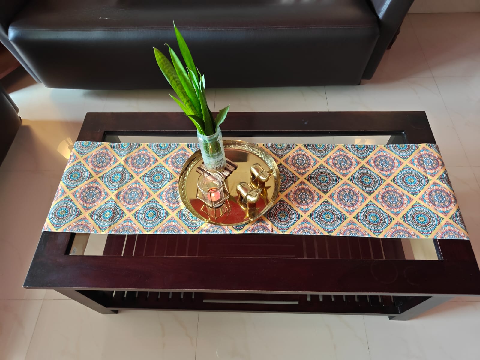 Multicoloured Contemporary Mandala Silk Table Runner (L-48in, W-12in)