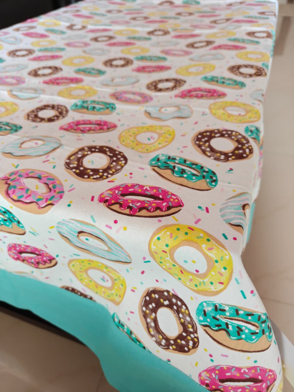 Designer Donut Cotton Dining Table Cloth 6 to 8 Seater Table Cover 60" x 90" Sea Green