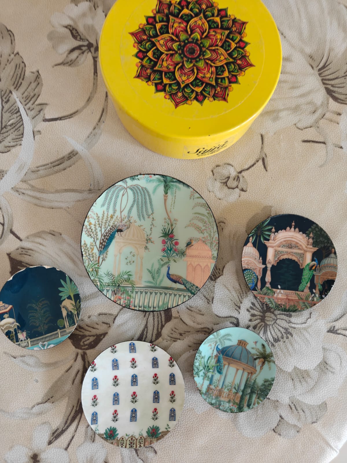 Heritage Charm: Peacock Jharoka Magnet Collection - Set of 5 Magnets in Mandala box