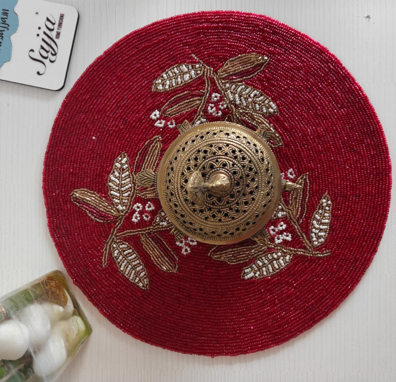 Radiant Royal Maroonish Red Placemat Floral Beads Tablemat
