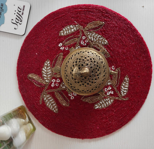 Radiant Royal Maroonish Red Placemat Floral Beads Tablemat