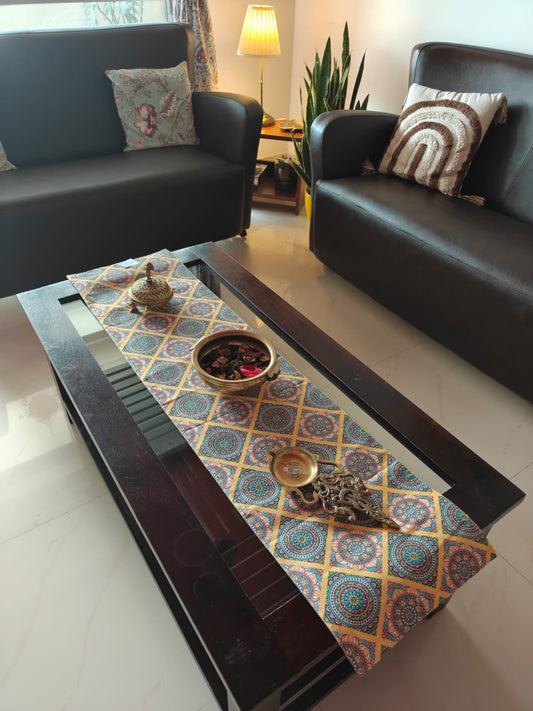 Multicoloured Contemporary Mandala Silk Table Runner (L-48in, W-12in)