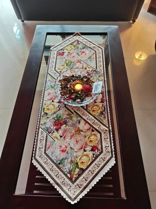 Designer Multicolour Floral Velvet Table Runner (L-40in, W-14in)