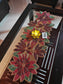 Rich Red Green Poinsettia Floral Handwoven Beads Table Runner