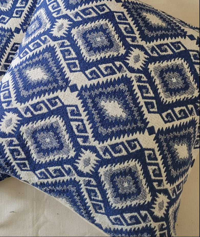Boho Jacquard Weaved Blue Small Cushion Cover 12 x 12 inches 1 piece