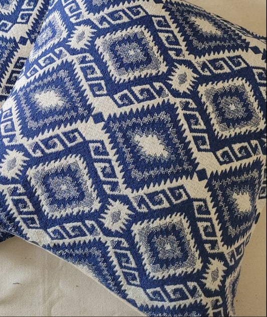 Boho Jacquard Weaved Blue Small Cushion Cover 12 x 12 inches 1 piece