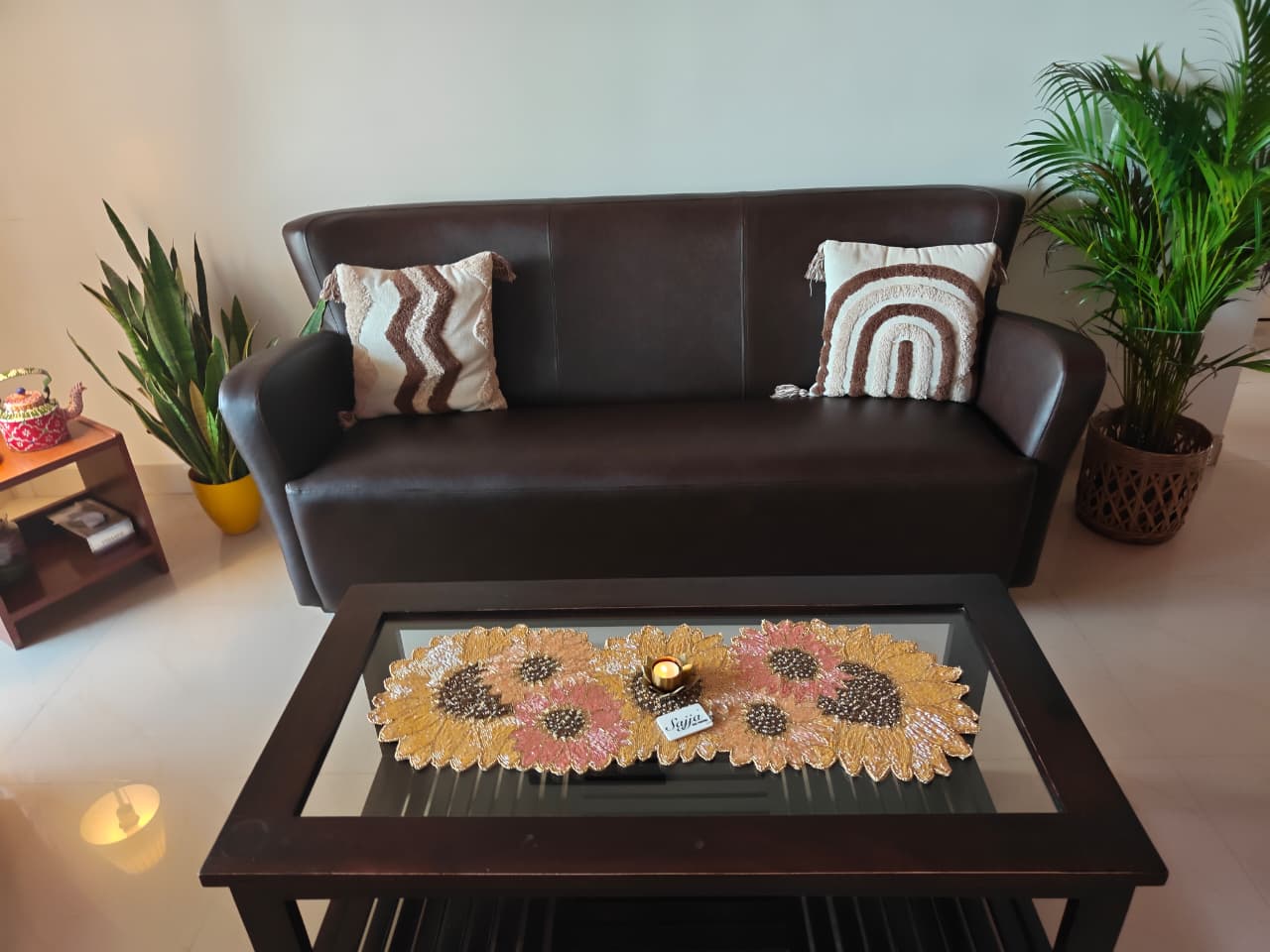 Scintillating Sunflower Handwoven Beads Table Runner